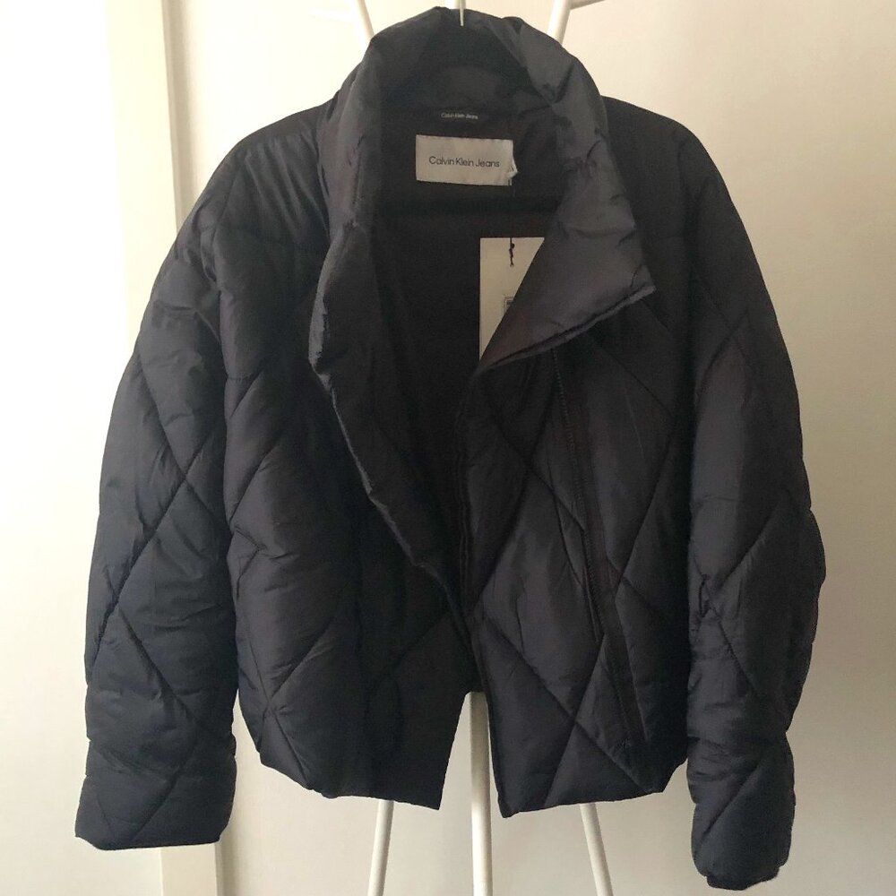 CALVIN KLEIN JEANS CLOUD PUFFER SHORT CROPPED QUILTED COAT JACKET BLACK XL NWT